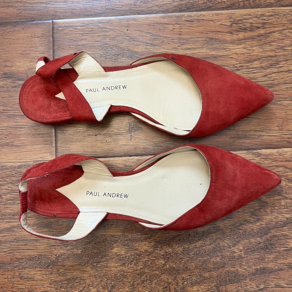 Paul Andrew Rhea 15 Red Suede Slingback Flats – Luxury, Pointed Toe, Size 8